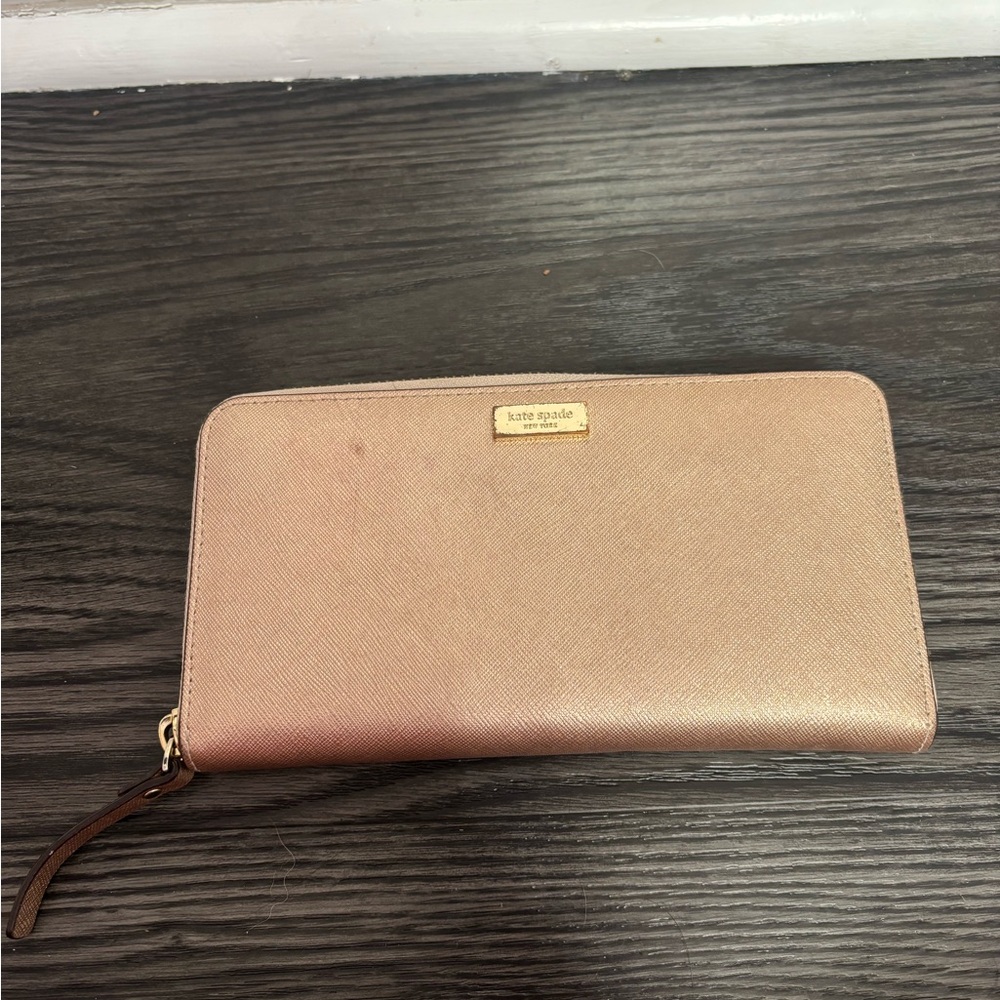 Kate Spade gold tone zip around continetal wallet